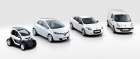 Rodinka elektromobilů Renault pěkně pohromadě (zleva doprava): Twizy Z.E., Zoe Concept, Fluence Z.E., Kangoo Z.E.